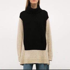 Celine Two-Tone Beige and Black Oversized Cashmere Turtle neck Sweater